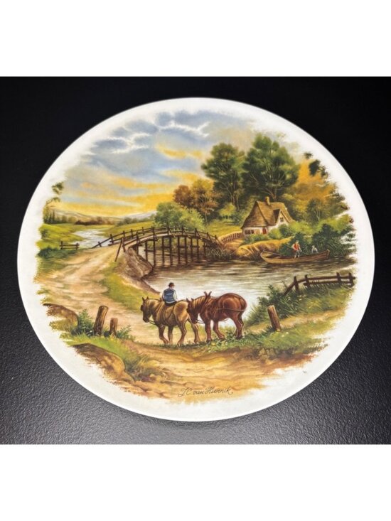 JC Van Hunnik Other - Johannes Cornelis JC Van Hunnik Vintage Plate Country River Horses Cottage